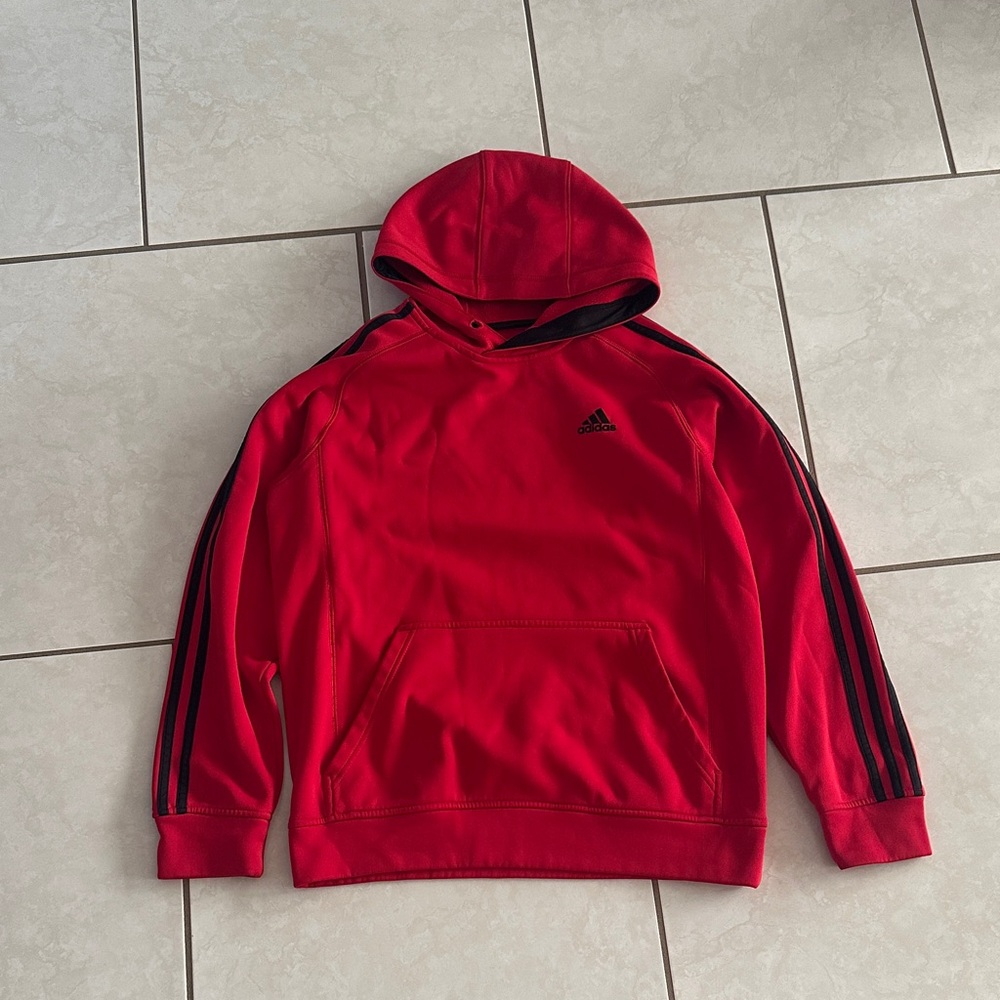 Adidas Men's Red Hoodie with Black Stripes